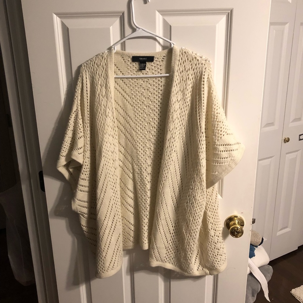 Cream short-sleeved cardigan with cutouts